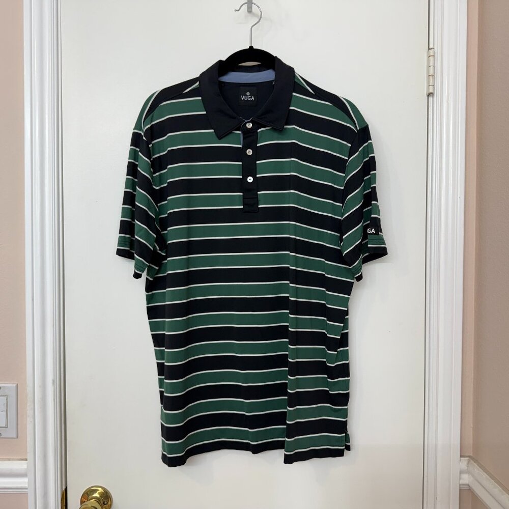 VUGA Men's Green Black Stripe Golf Polo Short Sleeve Shirt, Size XL
